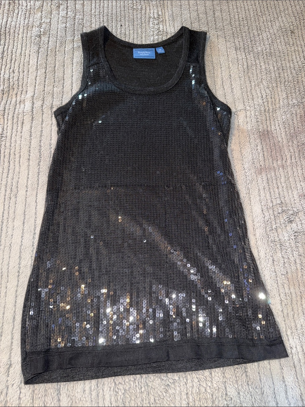 Simply Vera Black Sequin Scoop Neck Tank/mini dress